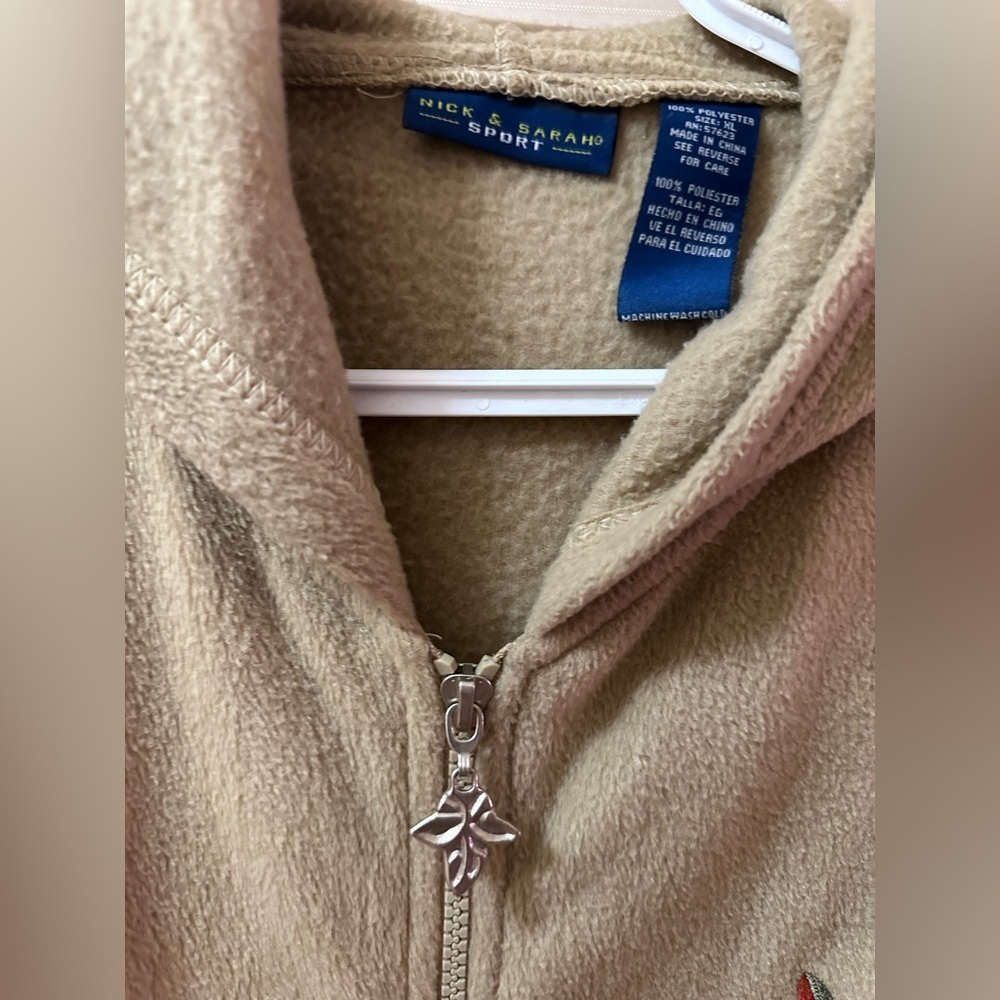 Nick & Sarah Sport Tan Fleece Zip-Up Hoodie – Embroidered Fall Leaves – XL - Picture 2 of 5